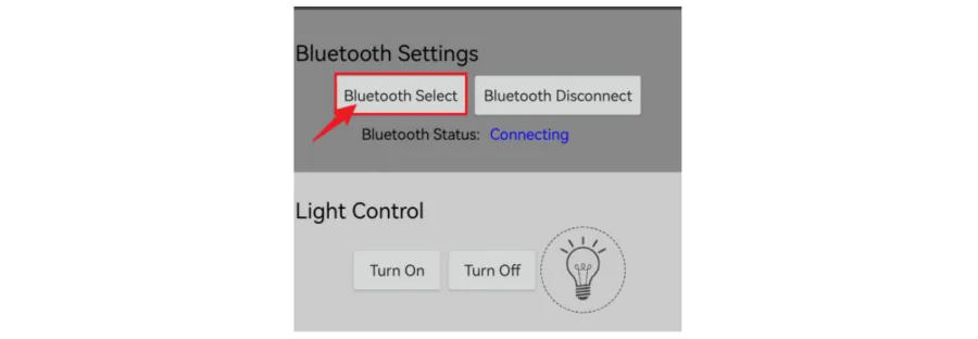 מסך האפליקציה עם הכפתור Bluetooth Select מסומן