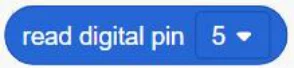 הבלוק הכחול read digital pin עם תפריט הפין פתוח על 5
