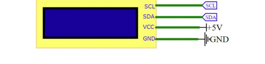 סכמת חיבור LCD1602 — SCL, SDA, VCC ל-5V ו-GND לאדמה