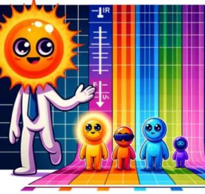 ציור צבעוני של קשת הצבעים עם הסבר שהאינפרה־אדום נמצא מעבר לאדום