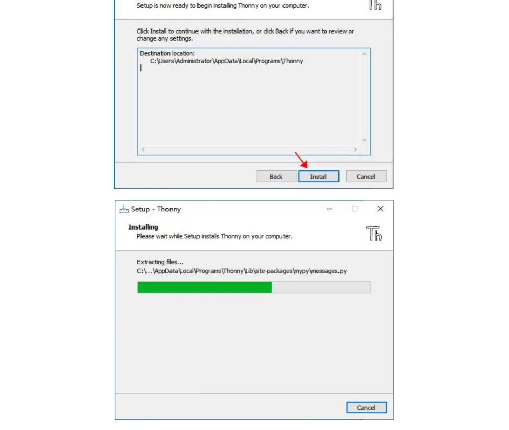 לחיצה על Install