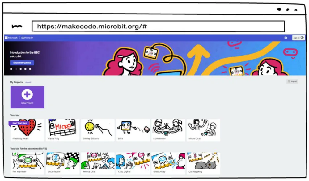דף הבית של MakeCode