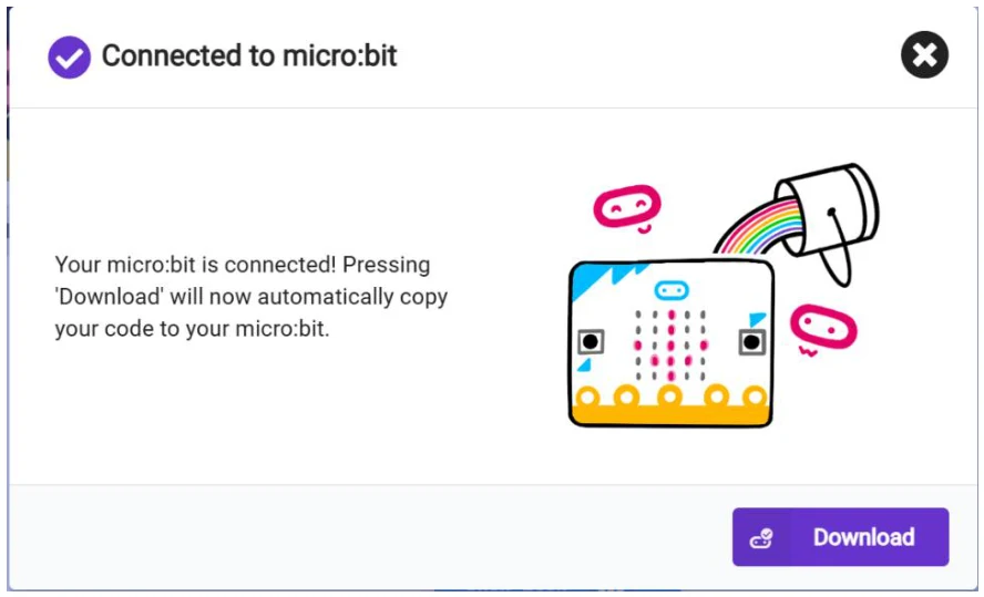 חלון "Connected to micro:bit" עם כפתור Download